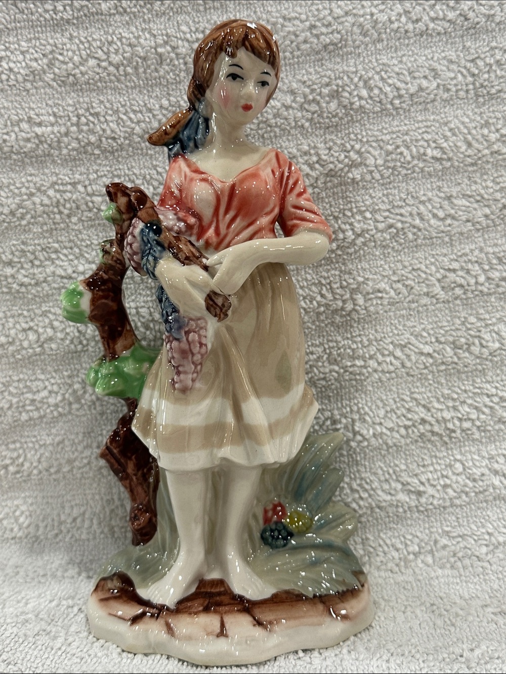 Porcelain Figurine of Girl in Coral Top and Cream Skirt